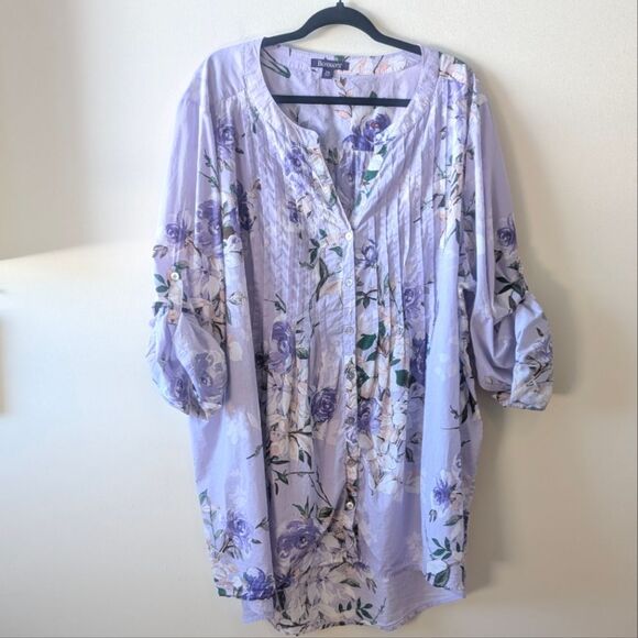 Roaman's Women's Plus Size Floral Big Shirt Lavender Romantic Rose Size 30W - Picture 3 of 8